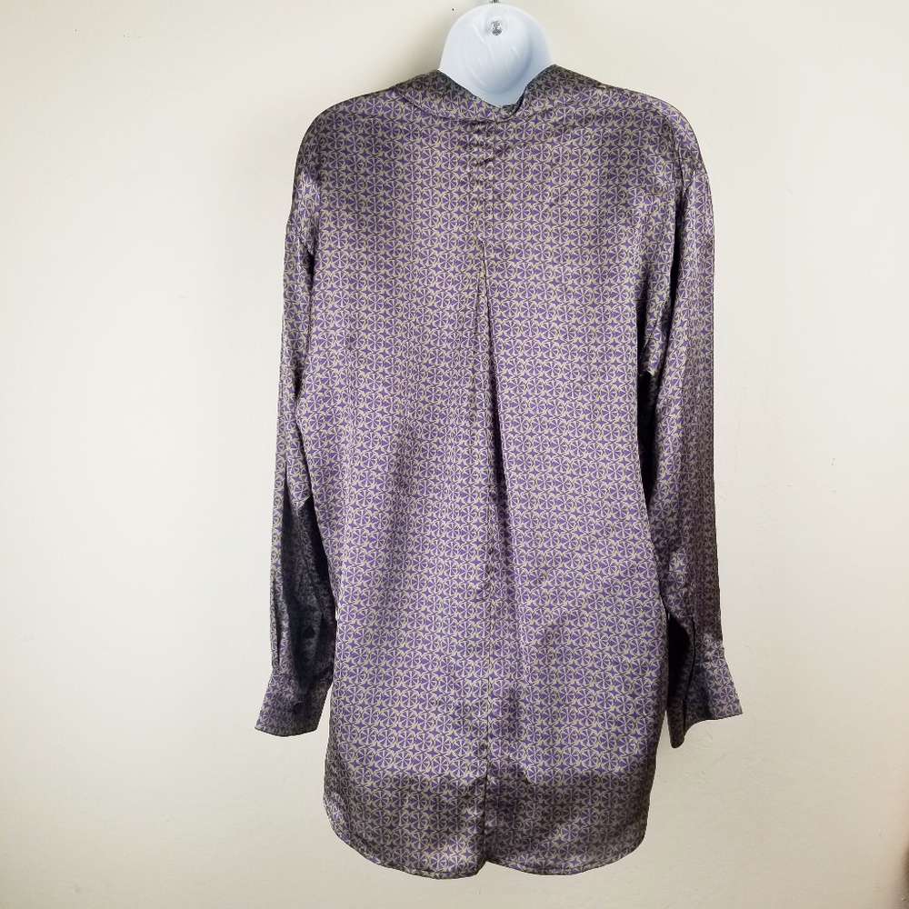 VINTAGE CAbi Printed Silk Tunic Blouse Purple Grey - Picture 5 of 7